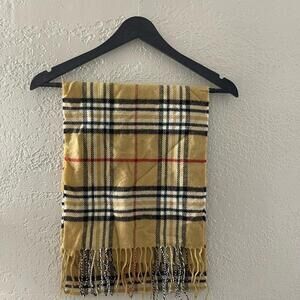 V. FRAAS Warm Winter Plaid Scarf in Tan and Black with Red Accents